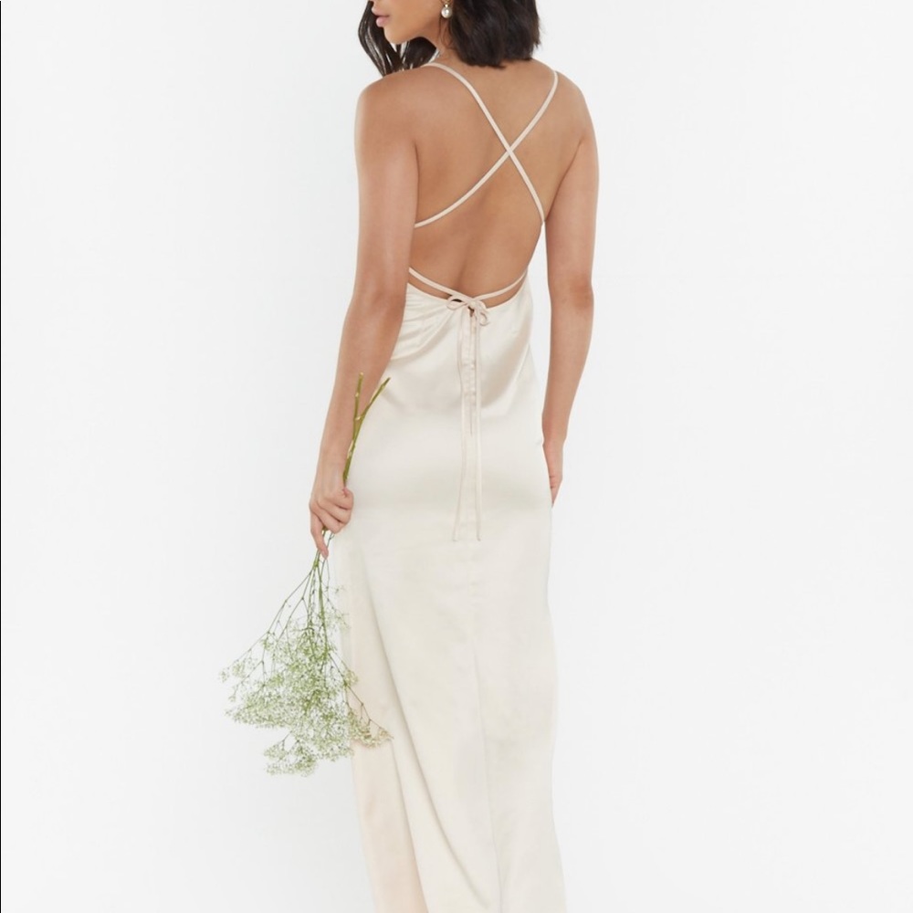 Nasty Gal “Always the bridesmaid” satin dress.